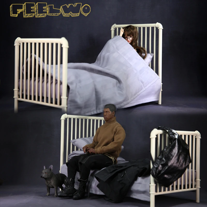 1/6 весы аксессуары для сцены FEELWOTOYS FW005 односпальная металлическая кровать + белый