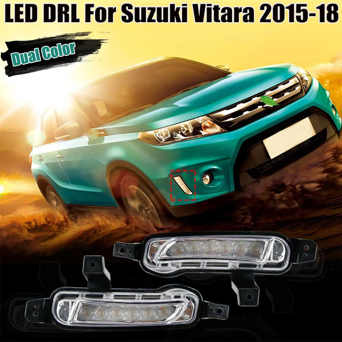 

White Amber Dual Color LED DRL Daytime Running Light Fog Lamps Signal Light For Suzuki Vitara 2015 2016 2017 2018