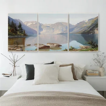 

Laeacco Canvas Painting Wall Art Natural Mountain Scenery Posters and Prints Nordic Modern Home Bedroom Decoration Picture
