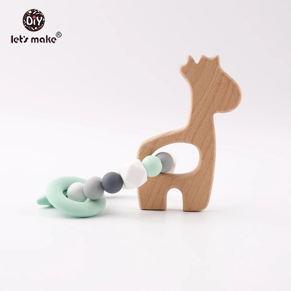 Bracelet PBA en bois hêtre et girafe | Perles en Silicone, mignon girafe de qualité alimentaire, breloque de bébé abstraite pour femmes