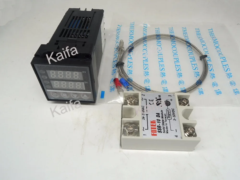 

,Digital PID Temperature Controller Thermostat REX-C100 + 1M K Thermocouple Probe+SSR 10DA,100V~240V AC