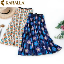 Летняя женская сетчатая юбка свободного размера с цветочным принтом, Женская плиссированная юбка C1446