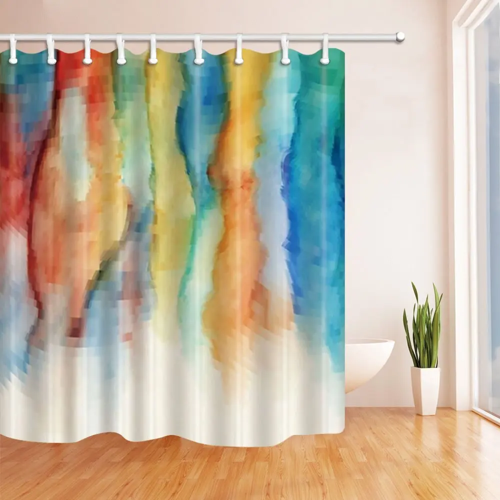 Watercolor Decor Shower Curtains, Abstract Painitng with mosaic