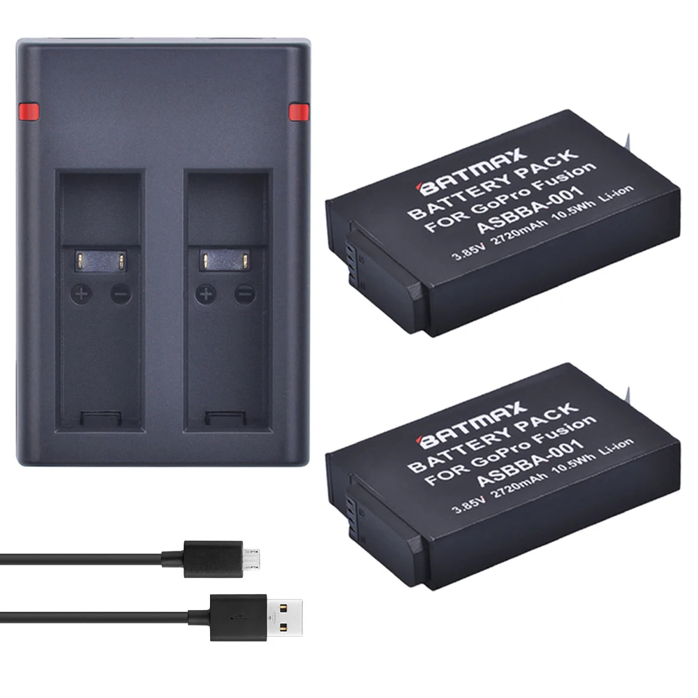 2 шт. 2720 мАч Gopro Fusion Батарея Accu + Dual USB Зарядное устройство с Тип C Порты и разъёмы для