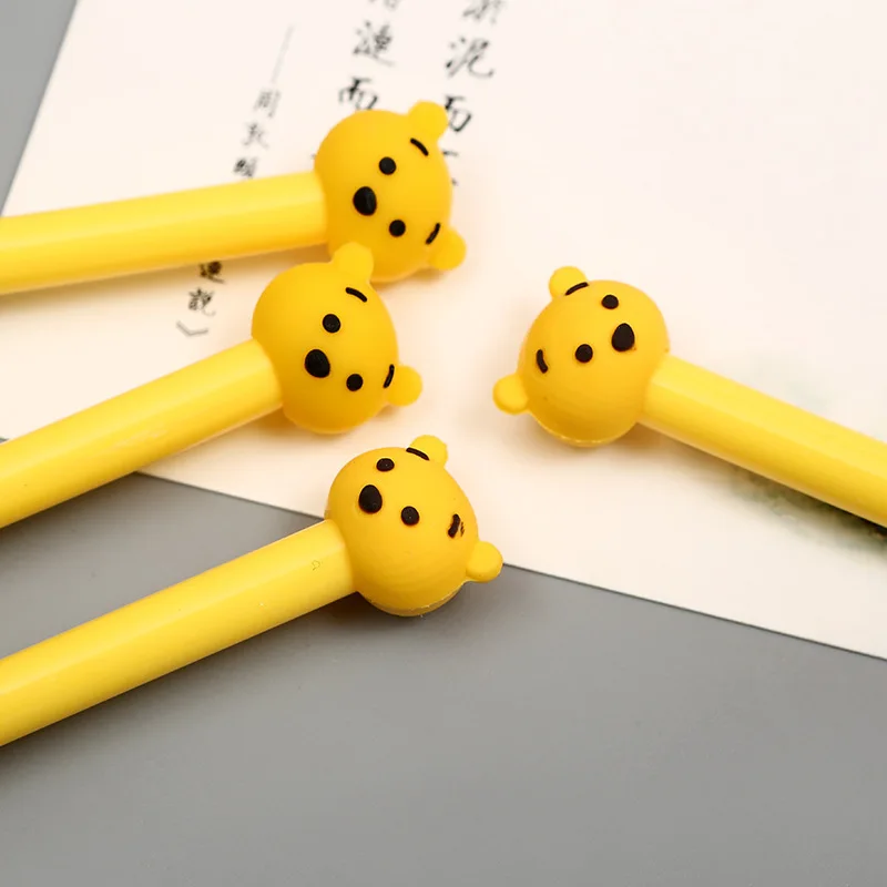 

2X Lovely Velvet Head Yellow Bear Writing Signing Rollerball Pen School Office Supply Student Stationery