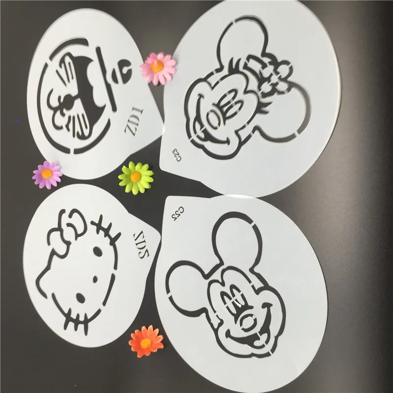 

4Pcs Cartoon Cat and Mouse Coffee Cake DIY Decorating Stencil Fondant Pattern Printing Spray Template Spray Embossing Mold 20cm