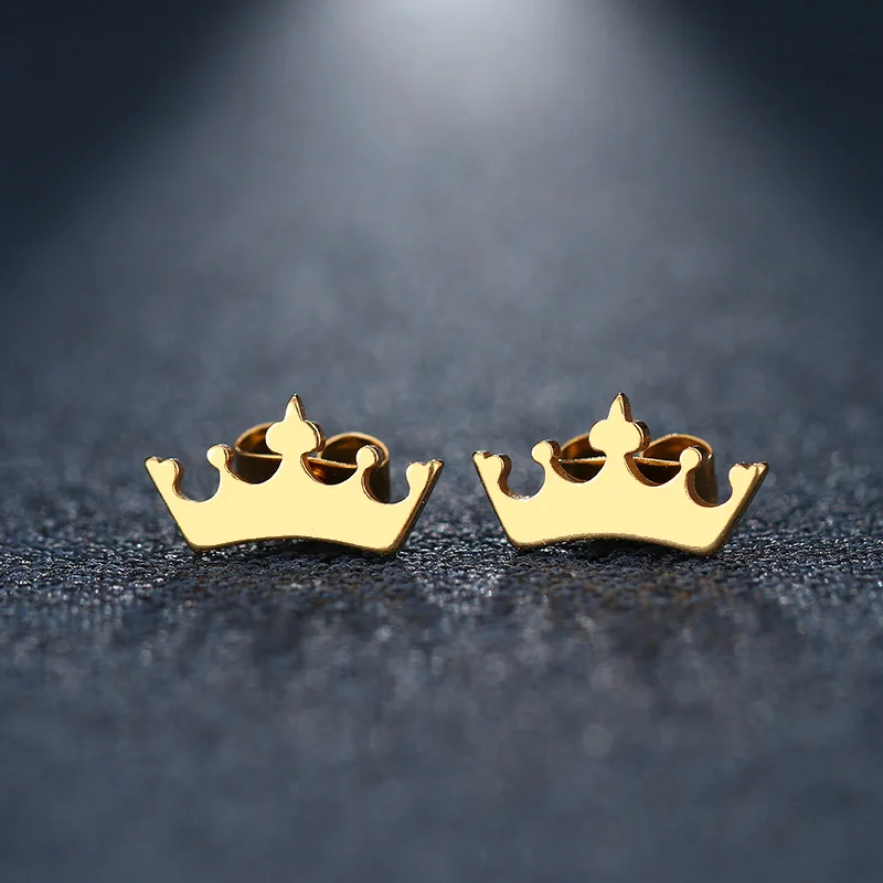 

CACANA Stainless Steel Stud Earring For Women Man Cartoon Crown Gold And Silver Color Lover's Engagement Jewelry Drop Shipping
