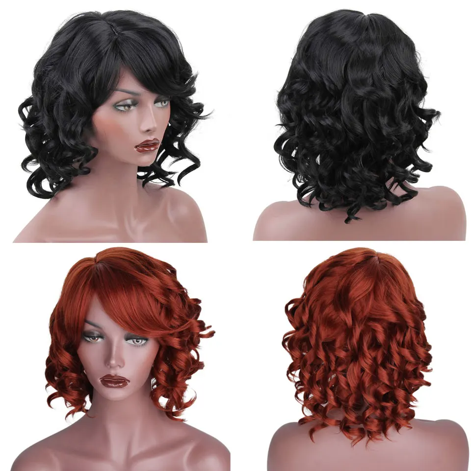I's a парик коричневый красный черный парики короткие синтетические волнистые парики с челкой для белых женщин высокая температура волокна волос