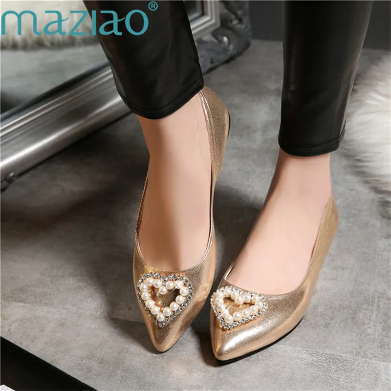 

Heart Pattern Pearls Luxury Ladies Shoes Platform Women Shallow Mouth Single Shoes Flat Leisure Loafers MAZIAO