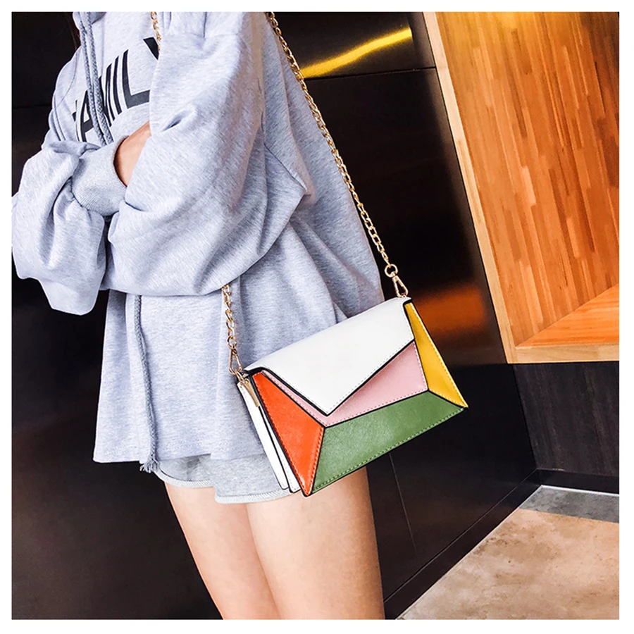 Patchwork Women Messenger Bag Fashion Color Block Women Single Shoulder Bags Geometric Panelled Females Crossbody Bag Girls Flap
