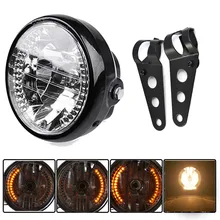 Amber LED Round 7″ Motorcycle Headlight With Turn Signal For Harley Chopper Cafe Racer Bobber With Bracket