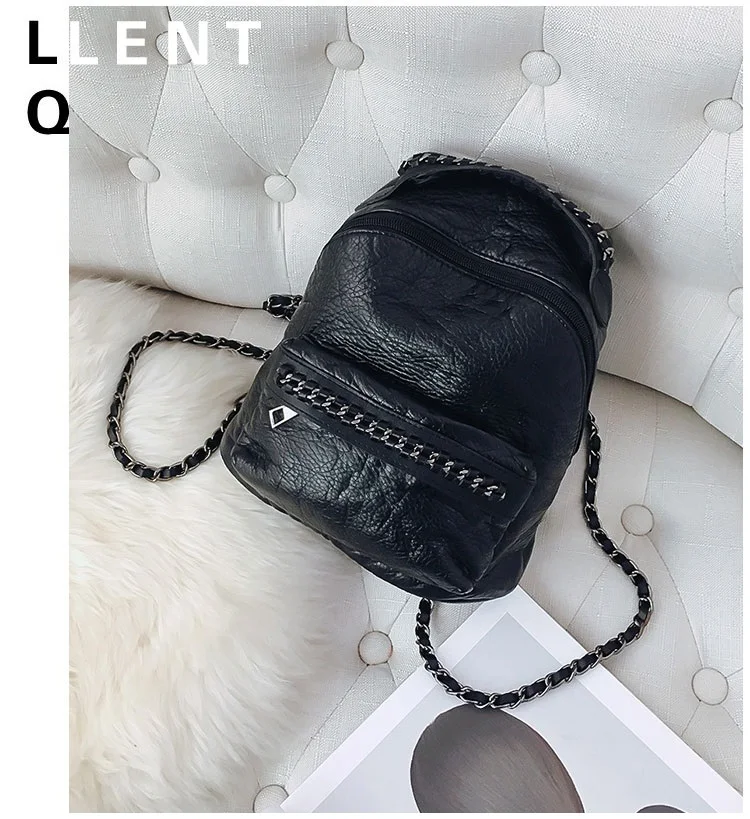 Female Backpack Fashion Mini Chain Backpack Small Black Soft Pu Leather Shoulder Bag Travel School Bags Teenage Girls Handbag Mochila (21)