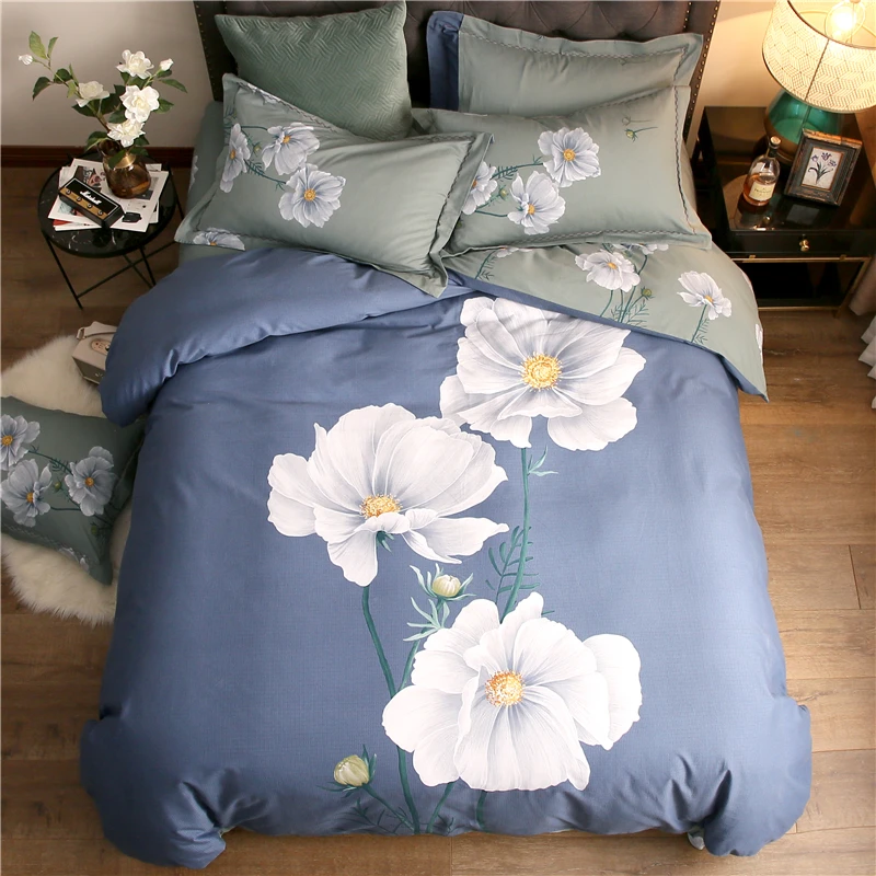 

Flower Printed Cotton Bedding Set Queen King Size Duvet Cover Bed Sheet Set 4pcs 2018 Home Textile