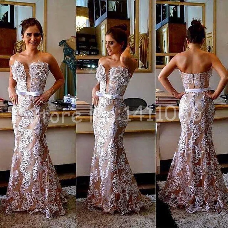 Очаровательная 2016 Новый Sexy Hot Summer Белый Кот Sash Аппликация кружева Русалка Пром