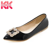 KemeKiss/Большие размеры 30-49, женская обувь на плоской подошве, пикантная обувь на плоской подошве с острым носком, модная весенняя женская обувь для вечеринок с кристаллами и пряжкой