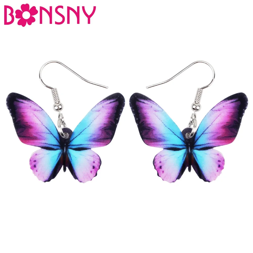 

Bonsny Acrylic Big Bright-coloured Butterfly Insect Earrings Dangle Drop Novelty Jewelry For Women Girls Charms Teens Accessory