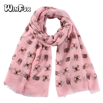 

Winfox Fashion Pink White Women Lady Cartoon Dog Scarf Wrap Shawl bufanda mujer Scarf Wrap