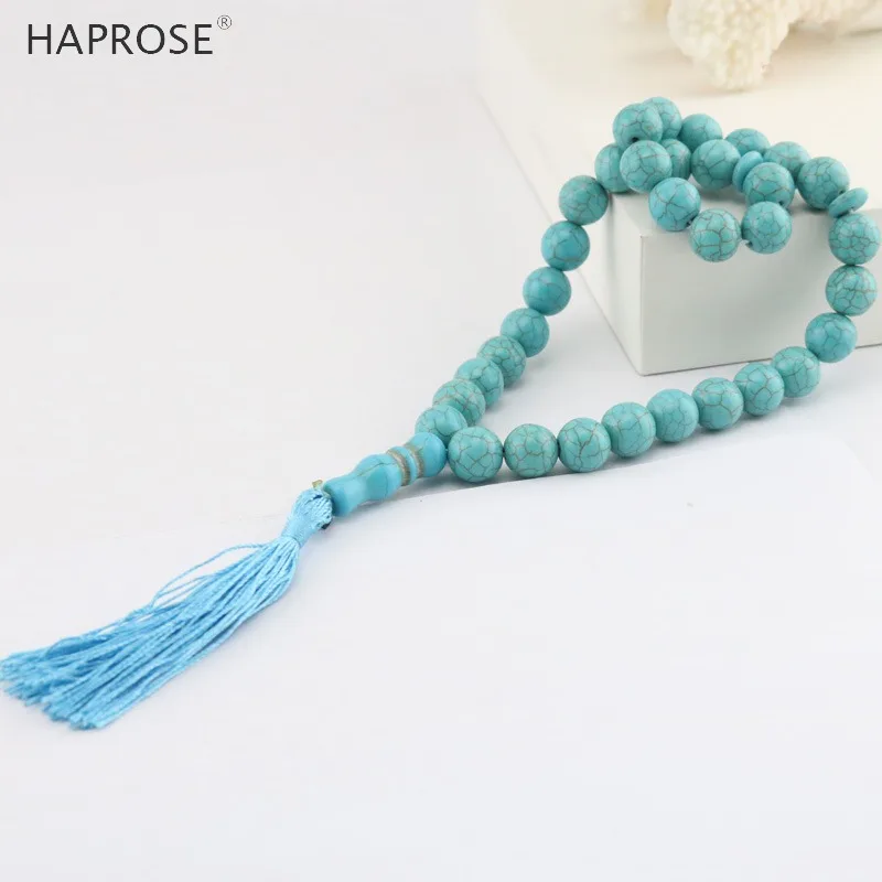 New Turquoise Bracelet Round Rosary Islam Muslim Tesbih Allah Rosary Religious Bracelet 33 Beads Tasbih