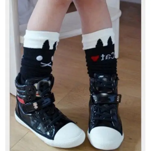 girls winter knee cotton stripe high princess wild cat socks 1