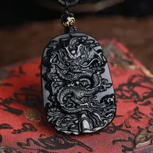 2019 Natural Negro Dragón obsidiano gota amuleto de colgante de la suerte Maitreya collar de la suerte joyería para Mujeres Hombres