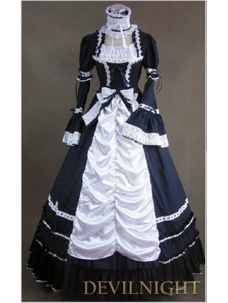 black and white victorian dress
