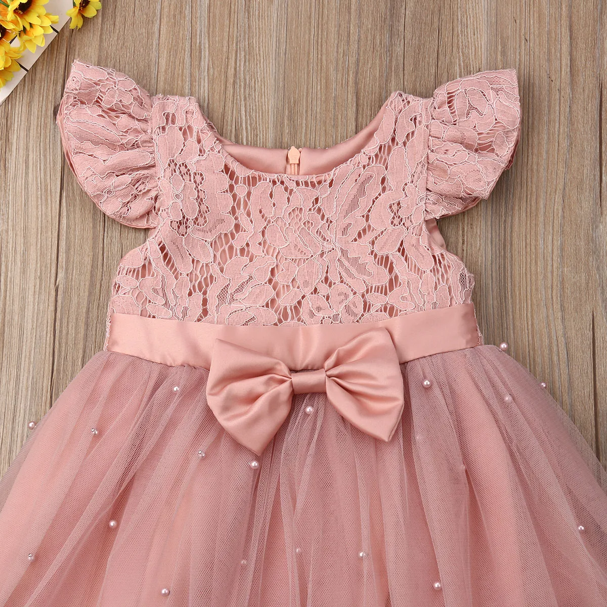 Baby Summer Clothing Newborn Kids Baby Girls Bowknot Tulle Princess Dress Lace Party Pageant Beadings Chiffon Sundress 2-7T