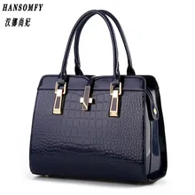 100% Genuine leather Women handbag 2017 New bright patent leather crocodile pattern fashion shoulder shoulder ladies bags