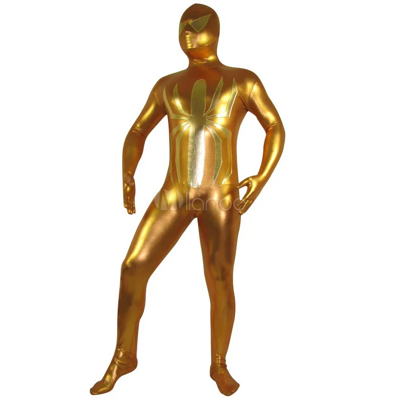 

High Quality Adult/Children Mens Halloween Gold Spiderman Cosplay Costumes Venom Spider Shiny Metallic Zentai SuperHero Costume