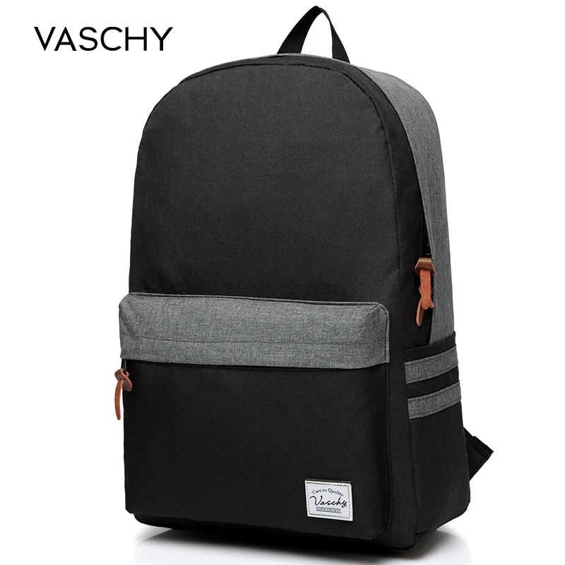 VASCHY, мужской рюкзак, серый, повседневные Рюкзаки, 15 дюймов, для ноутбука, рюкзаки для колледжа, студентов, школы, рюкзак для женщин, Mochila, сумка для книг - Цвет: Black