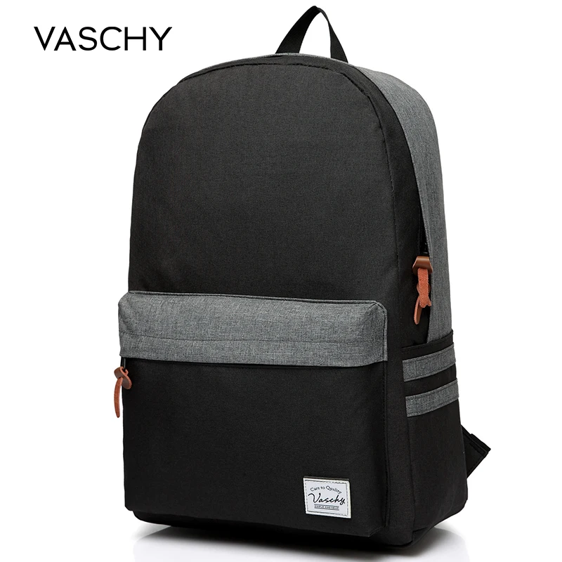 Black VASCHY, мужской рюкзак, серый, повседневные Рюкзаки, 15 дюймов, для ноутбука, рюкзаки для колледжа, студентов, школы, рюкзак для женщин, Mochila, сумка для книг - Цвет: Black