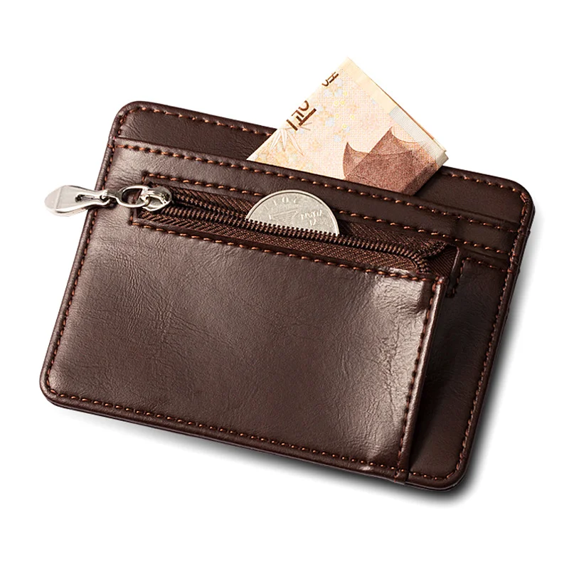 

1 Pcs Men Card Holder Short Design Ultra-thin Portable PU Leather Solid Color MUG88