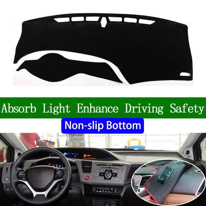 

For Honda civic 2012 2013 2014 2015 Non-slip Bottom Dashboard Cover Car Decals Car Stickers Interior Car Accessories