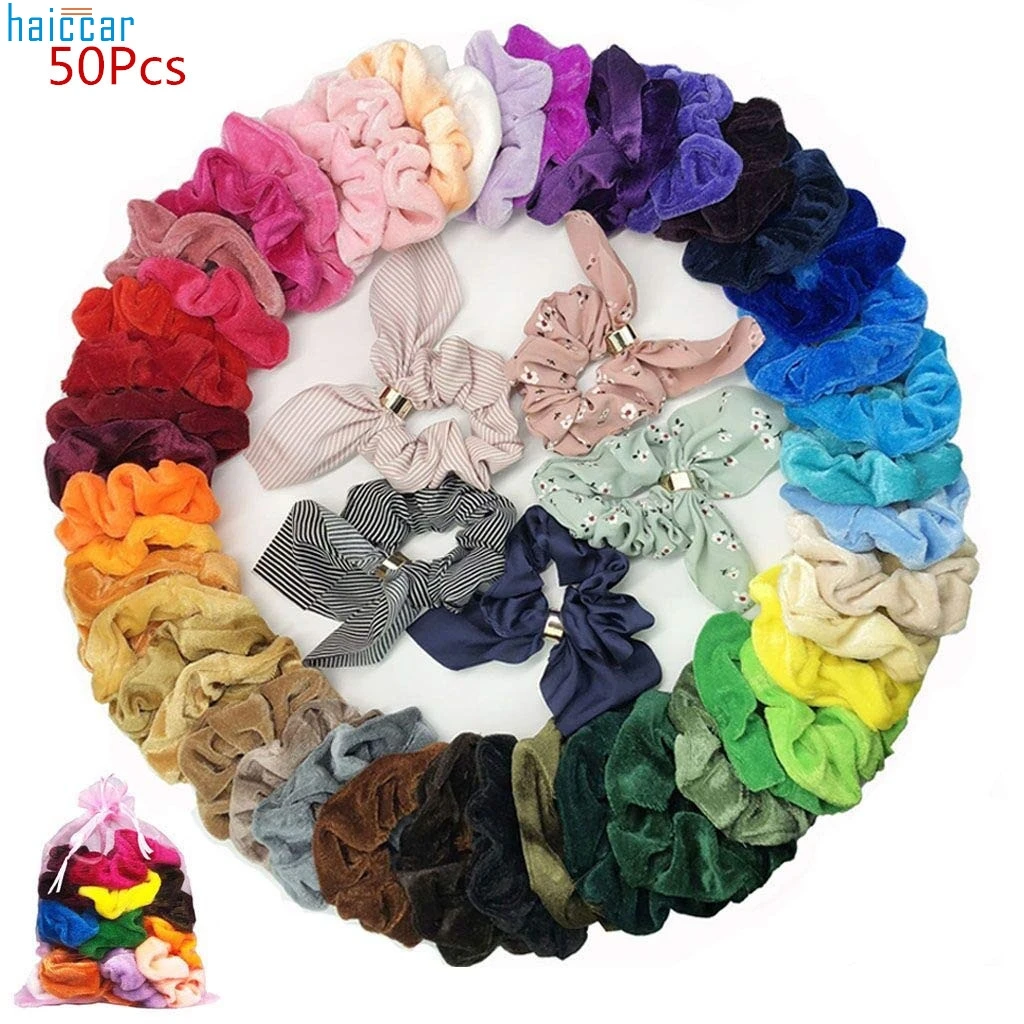 

Hair Ring Headband 50 Pcs Hair Scrunchies Velvet Elastic Hair Bands Hair Ties Ropes Scrun 50 Colors Head Chain Hair Rope #20