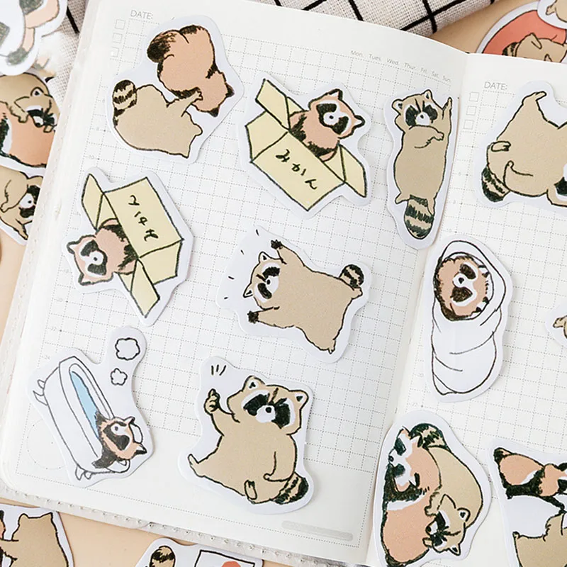 45Pcs/Box Kids Toy Stickers Cute Raccoon Sticker Catoon Animal Paper Stickers for Cellphone Decor Student DIY Diary Scrapbook 45Pcs/Box Kids Toy Stickers Cute Raccoon Sticker Catoon Animal Paper Stickers for Cellphone Decor Student DIY Diary Scrapbook