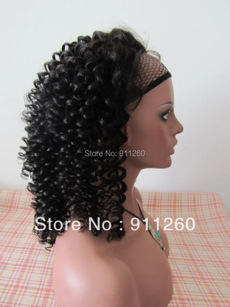 

Free Shipping! 16",#1b ,Mongolian Curly Indian Human Hair Glueless Lace Front Wig Bleached Knots With Baby Hair