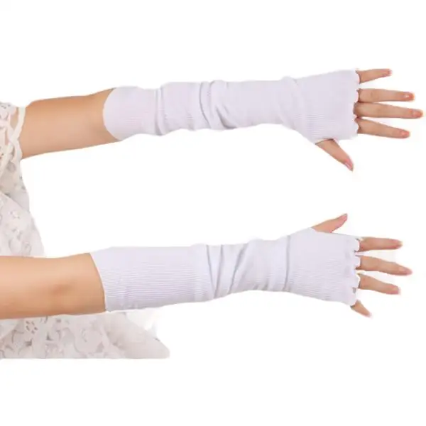 Женские перчатки без пальцев теплые зимние длинные рукава лотоса перчатки с листьями варежки Luvas de inverno Guantes muje - Цвет: White