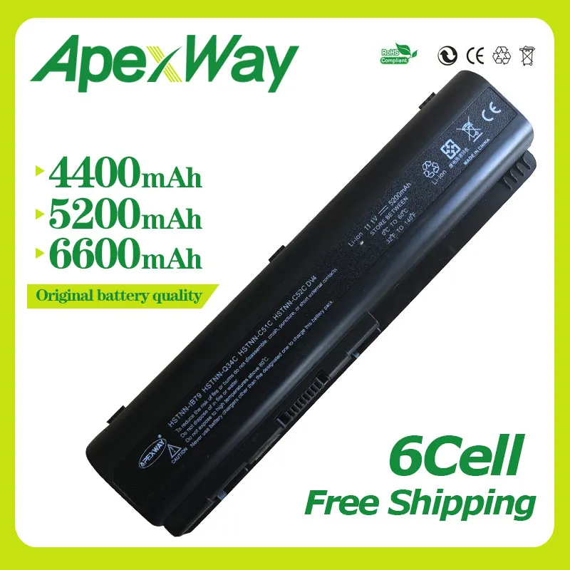 

Apexway 6 cells battery for HP Presario CQ41 CQ60 CQ45 CQ50 EV06055 G50-100 484170-001 485041-001 485041-002 482186-003