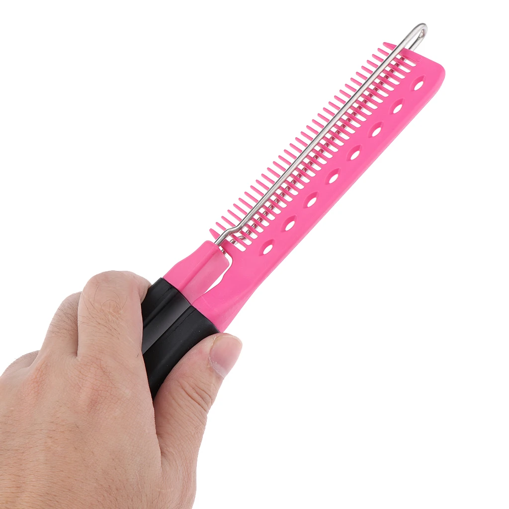 Fashion Salon Straight Bouffant Folding Pocket Comb Clip Hair Travel Brush V Shaped Hair Straightener Brush