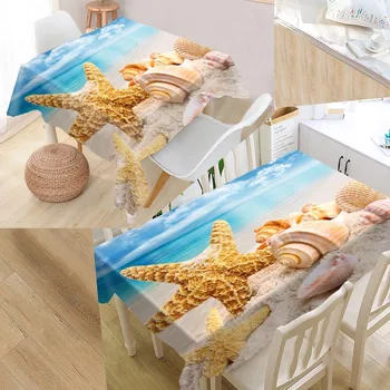 

High Quality Custom Beach shells Tablecloth Rectangular Waterproof Dustproof For Kitchen Home Decoration Table Cover