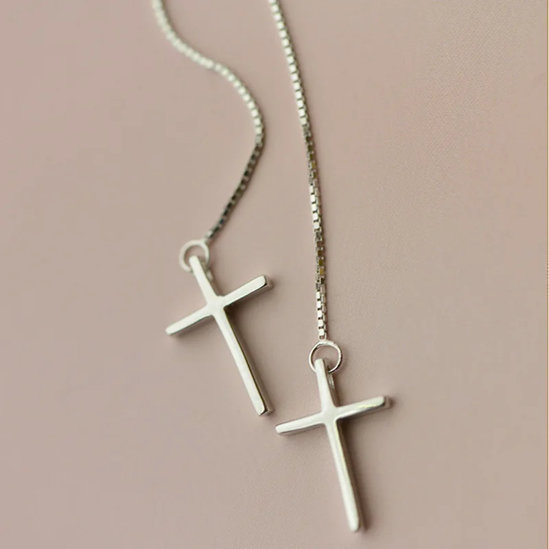 cross ear line S925 silver earrings silver Jewelry fashion Hypoallergenic dangle earrings for women gift