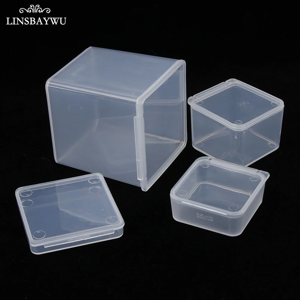 LINSBAYWU Small Square Clear Plastic Jewelry Storage Boxes Beads Crafts