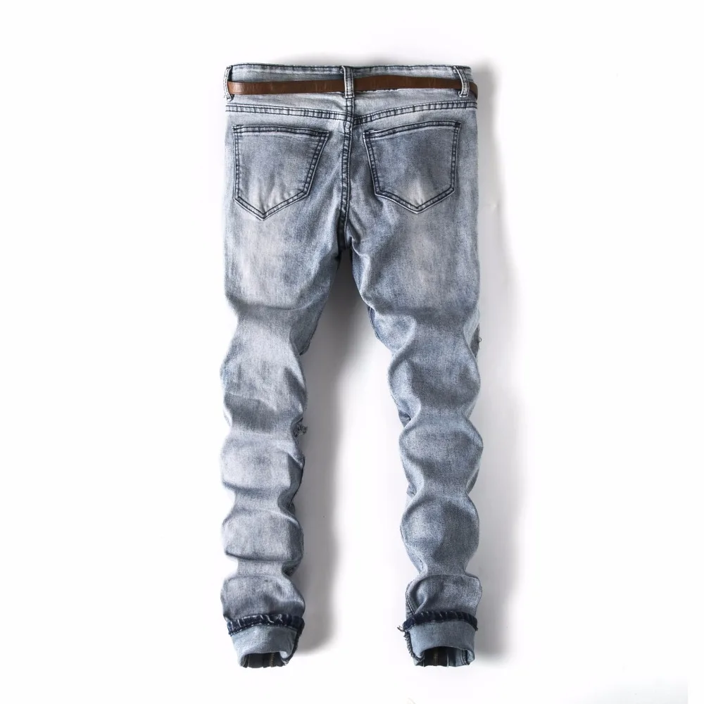 High Street Mens Fashion Classic Summer Holes With Zipper Pants Slim