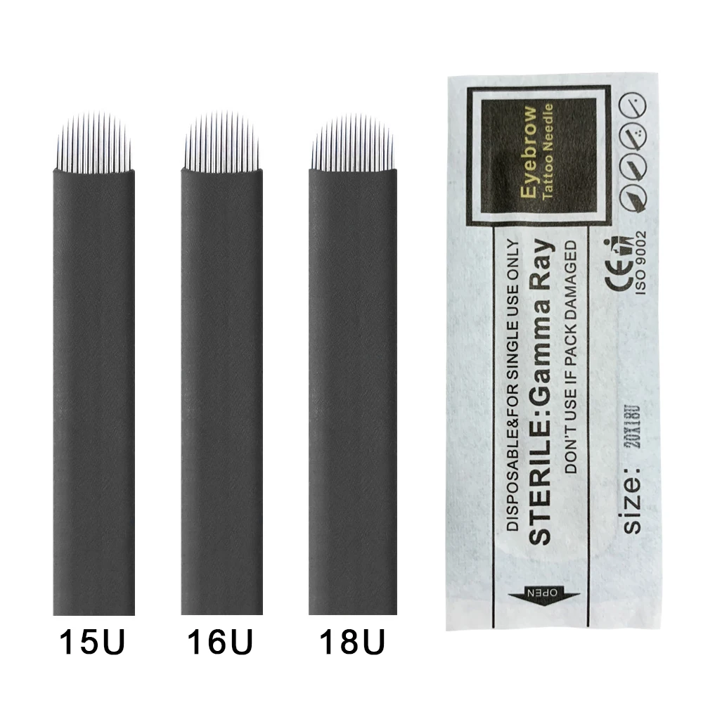 

100pcs 0.20mm Laminas Tebori Flex Microblading 15 16 18 U shape Tattoo needles for Permanent makeup Eyebrow Blades Manual pen