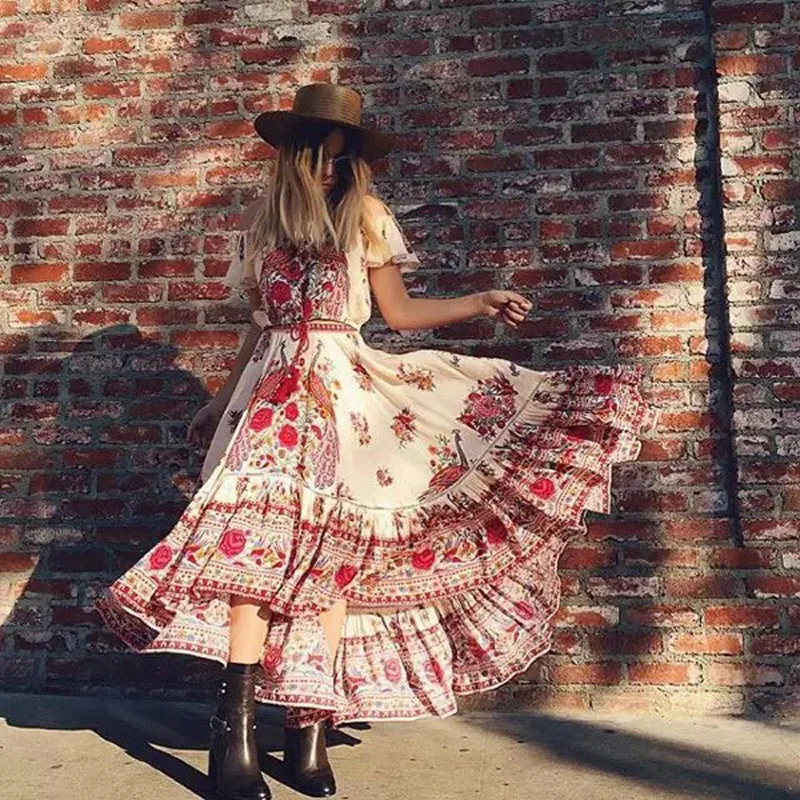 Wholesale 2017 Beach Dress Summer Short Sleeve Off The Shoulder Sexy Dress Vintage Floral Print Bohemia Dress Women Loose Women's Dresses Buy Cheap 2017 Beach Dress Summer Short Sleeve Off The Shoulder Sexy Dress Vintage Floral Print Bohemia Dress Women Loose Women's Dresses