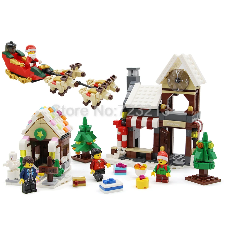 

741pcs Christmas Santa Claus Coming Figure Elk and Sled Xmas Snowman Model Building Blocks Set Kits Toys Gift for Children