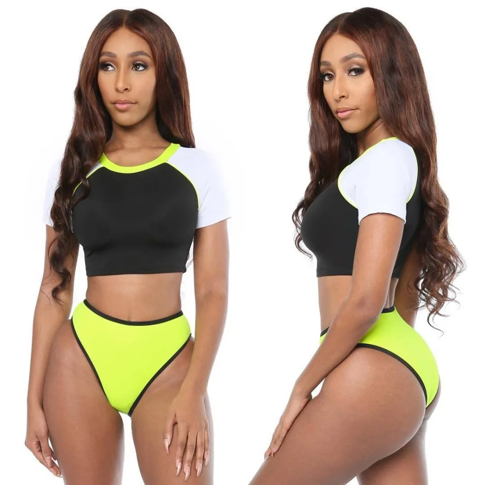 short sleeve swim crop top