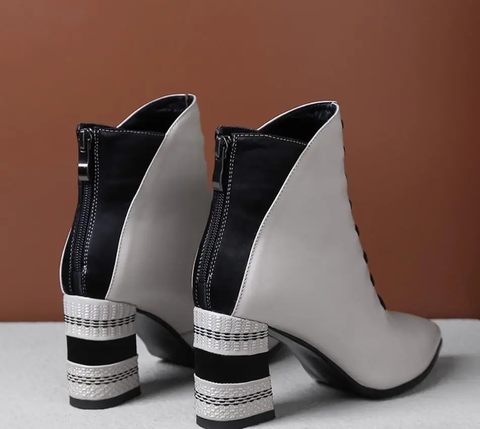 Neue Und Manuelle Spitze Heels Martin schwarzes Mode Stiefel Winter Beige Zipper High Leder Herbst ETfqdT