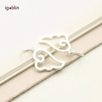 

Cute Design DIY Handmade Necklace Bracelet Material Pure Silver Decoration Accessory Angel Wings Pattern Hang Ring Pedants i028G