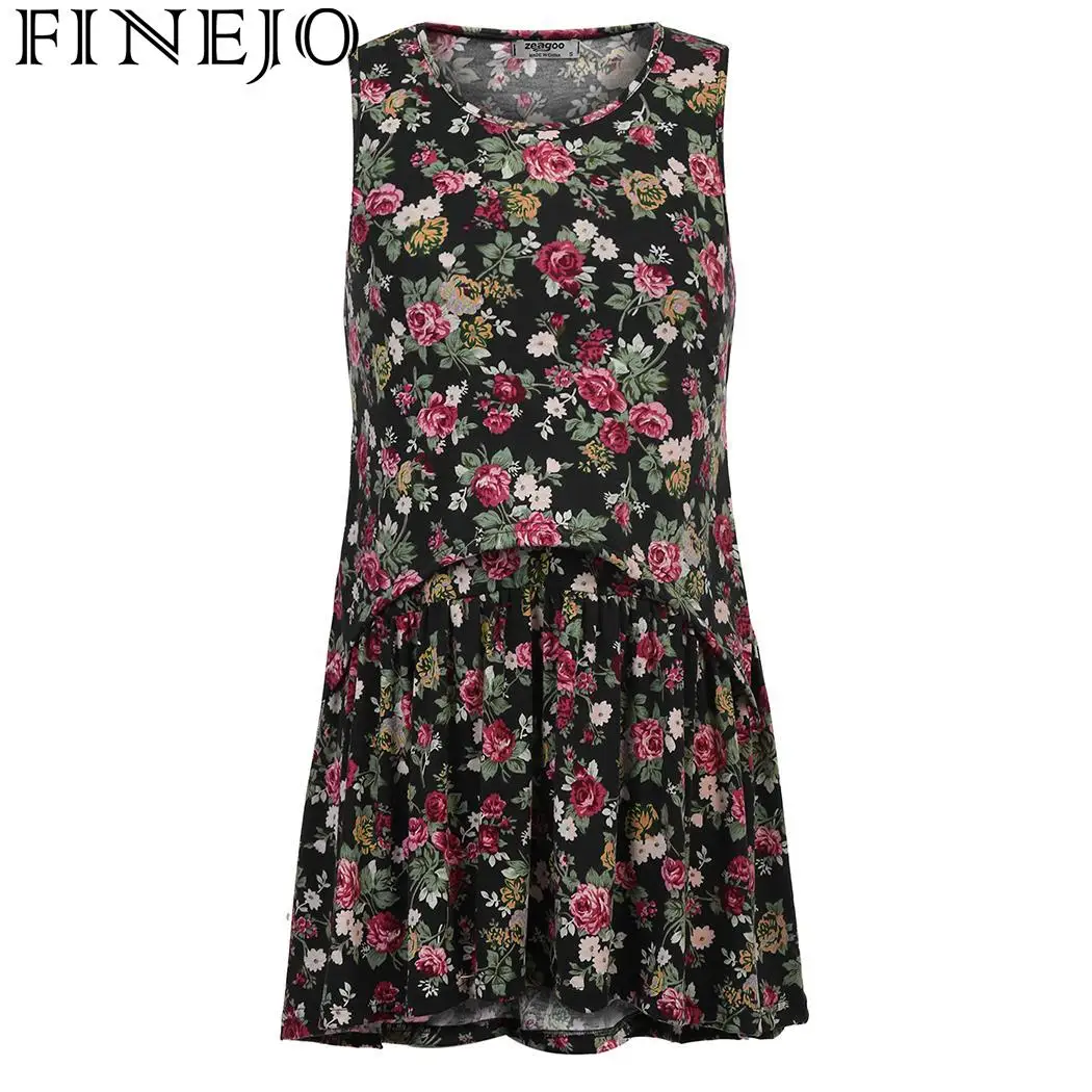 

FINEJO Women's Dress Breastfeeding Sleeveless Floral Print Maternity tshirt Nursing Flared T-Shirt Flower Top