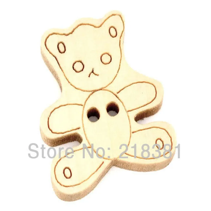 

100Pcs Bear Charms 2 Holes Wood Sewing Buttons Scrapbooking 19x17mm